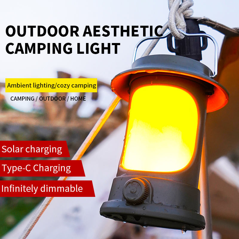 Solar Portable Handheld Vintage Camping Lantern USB Rechargeable Outdoors Tent Light LED Warm Light Hiking Fishing camping light LY17
