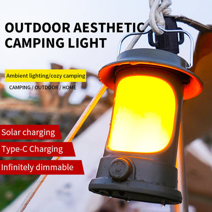 Solar Portable Handheld Vintage Camping Lantern USB Rechargeable Outdoors Tent Light LED Warm Light Hiking Fishing camping light LY17