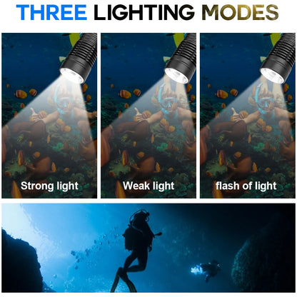 LED Diving Flashlight Super Bright Torch Camping Light Emergency Lamp 3 Modes Working Light Underwater Lantern Repair Flashlight