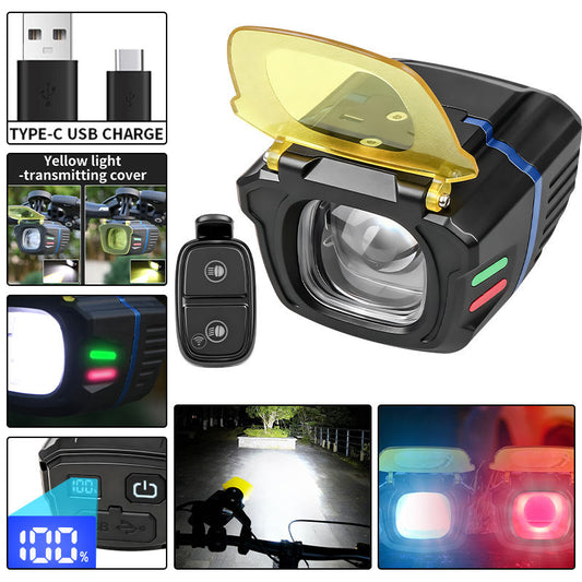 Bike Headlight Highlight Cycling Front Light Rechargeable Bicycle Lighting Wireless Remote Control Multi-functional Bike Lantern KXK-K4