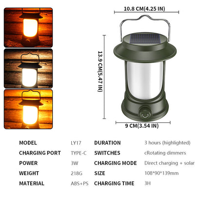 Solar Portable Handheld Vintage Camping Lantern USB Rechargeable Outdoors Tent Light LED Warm Light Hiking Fishing camping light LY17