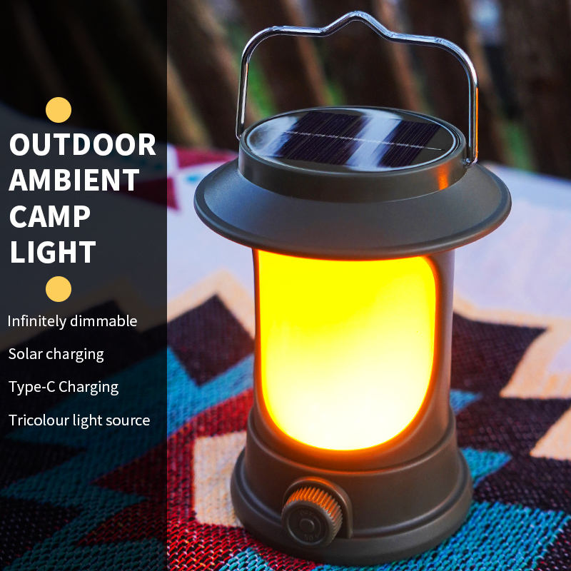 Solar Portable Handheld Vintage Camping Lantern USB Rechargeable Outdoors Tent Light LED Warm Light Hiking Fishing camping light LY17