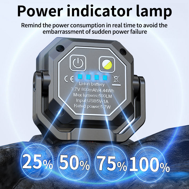 Mini Work Light XPE COB Tripod Stand LED Emergency Flashlight for Car Repair Type-C Charging Waterproof Built-in Battery USB C WJ-8111