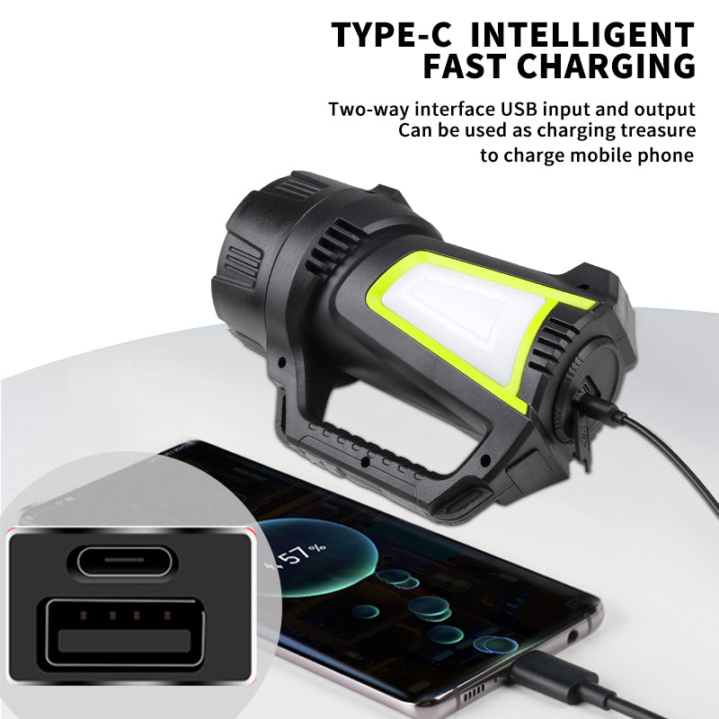 High Power Rechargeable Led Flashlight Work Camping Torch With Cob Side Light Lightweight Outdoor Lighting ABS Material