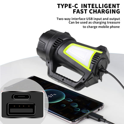 High Power Rechargeable Led Flashlight Work Camping Torch With Cob Side Light Lightweight Outdoor Lighting ABS Material
