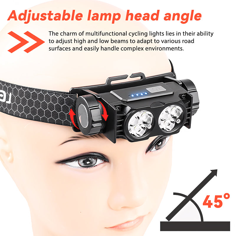 Rechargeable LED Headlamp 400LM Super Bright IP44 Waterproof with Adjustable Beam & Press Switch for Outdoor Hiking Camping YH-T06