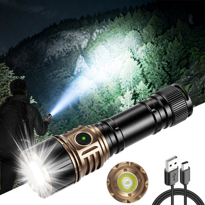 1200LM High Lumens LED Flashlight 30W LED White Flashlight USB Rechargeable Emergency Flashlight for Night Running Camping JC-214