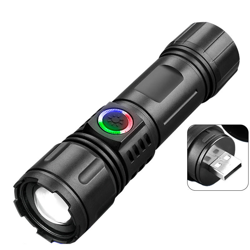 ABS Plastic Flashlight Torch Telescopic Zoom USB Charging Outdoor XHP50 LED High Lumens Camping Emergency Flash Light LY-005