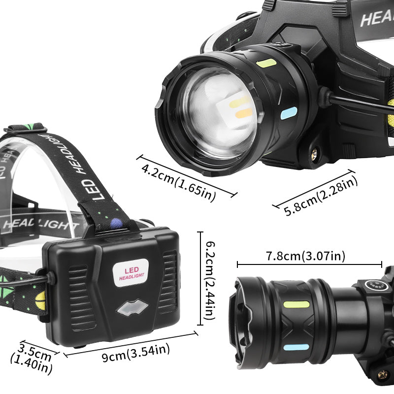 Zoomable 180 Adjustable Headband LED Headlamp 400LM 800m Range Rechargeable for Outdoor Hiking & Camping SY8108