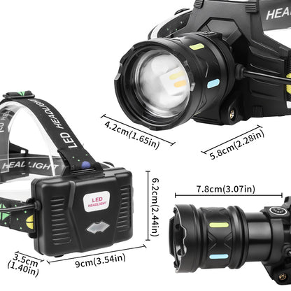 Zoomable 180 Adjustable Headband LED Headlamp 400LM 800m Range Rechargeable for Outdoor Hiking & Camping SY8108