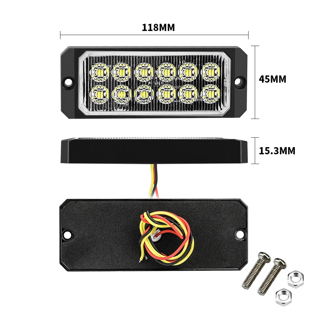 Luz de advertencia estroboscópica LED, luz estroboscópica, barra de luces intermitentes, luz de baliza para camión, luz de señal de giro y freno de tráfico ámbar, 12 V y 24 V