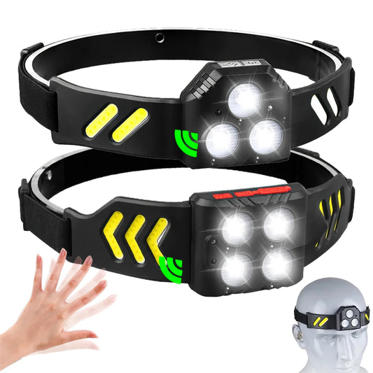 Ultra Bright XPE+COB LED Sensor Headlamp Type-C Fast Charging Headlight Outdoor Portable Waterproof Camping Fishing Headlight