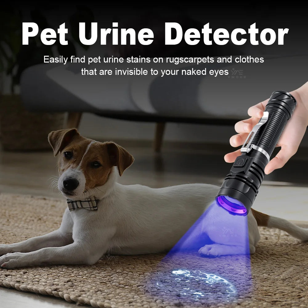 365nm LED UV Flashlight USB Rechargeable UV Light Pet Cat Dog Urine Ringworm DetectionAluminum Alloy Money Jewelry Black Light