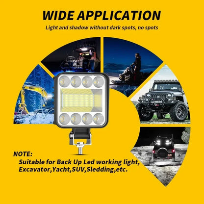 Car LED Spotlight 4 Inch Square Work Headlight Off-road Vehicle Ceiling Lamp Auxiliary Lamp for Engineering Vehicle