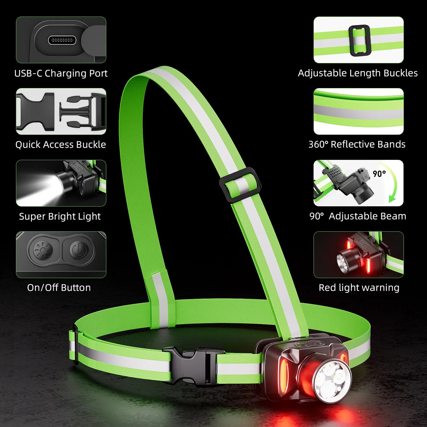 LED Night Running Light With 6 Lighting Modes Reflective Safety Vest 500m High Visibility For Cycling Jogging Work Adults Kids PB-25