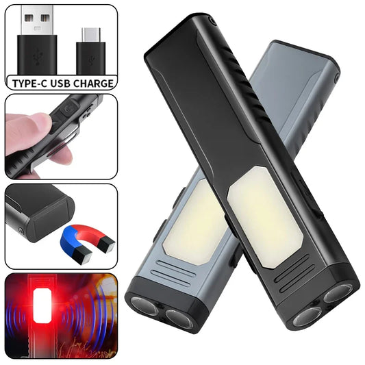 New Multi-Functional USB Rechargeable Work Light with Sound Alarm Strong Magnetic COB Aluminum Clip Pen Torch Handheld Flashlight