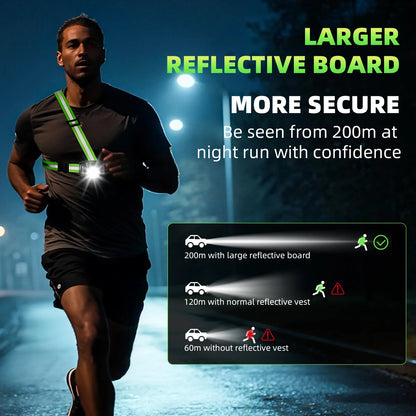 LED Night Running Light With 6 Lighting Modes Reflective Safety Vest 500m High Visibility For Cycling Jogging Work Adults Kids PB-25
