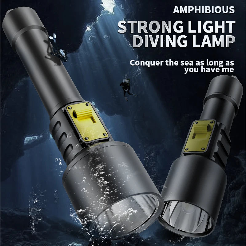 Upgrade Diving Flashlight Powerful Profession Underwater Lantern Rechargeable Dive Torch IP8 Waterproof Scuba Lamp