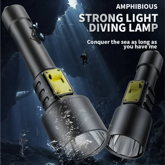 Upgrade Diving Flashlight Powerful Profession Underwater Lantern Rechargeable Dive Torch IP8 Waterproof Scuba Lamp