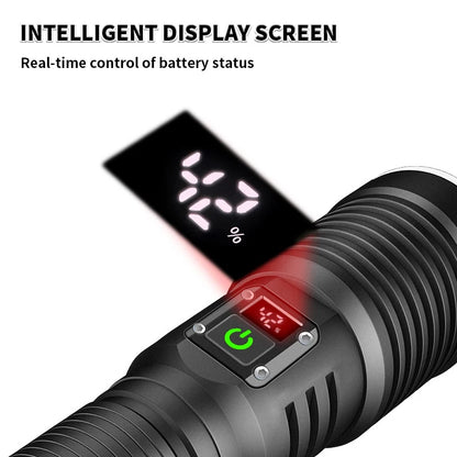 XHP70 Powerful LED Flashlight Digitail Display Screen Torch USB Rechargeable Fishing Lantern Waterproof Zoom Lights