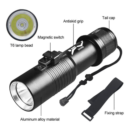 Scuba Diving Flashlight IPX7 Waterproof Grade Professional 200M Underwater Torch Lamp Dive Lantern LED Submarine Safety Light