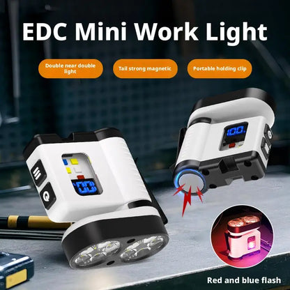 10LED Mini Flashlight with USB Charging Digital Display Red/Blue Warning Portable Magnetic Work Light for Outdoor Use