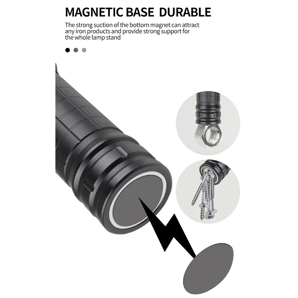 Linterna LED recargable por USB, luz de trabajo LED COB flexible, lámpara de inspección magnética para reparación de automóviles, para acampar al aire libre y emergencia