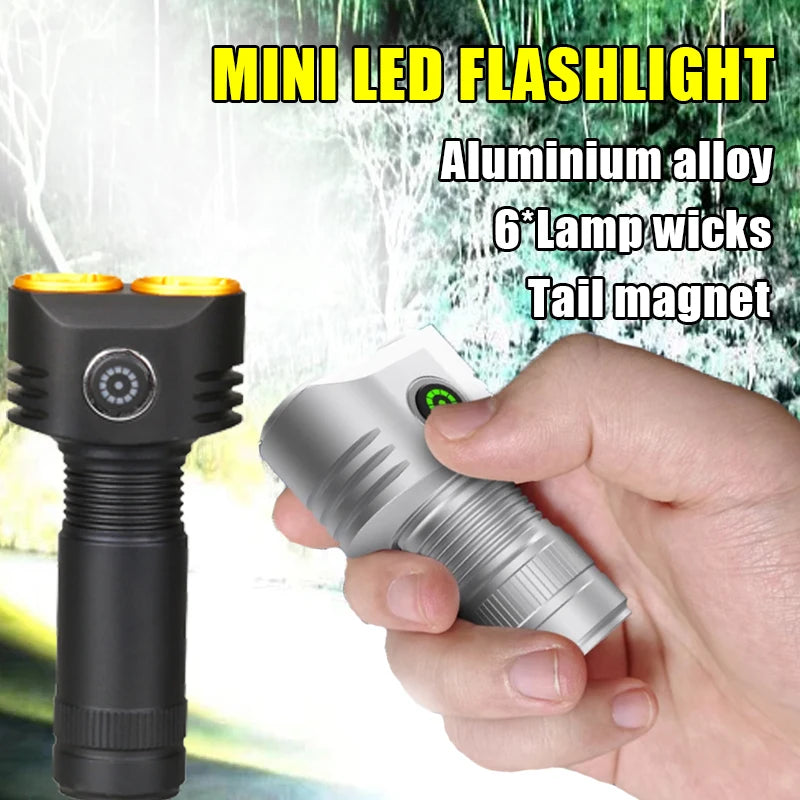 Mini Flaslight Rectangular Mini 6LED Flashlights Rechargeable Aluminum Alloy Flashlight with 4 Mo ...