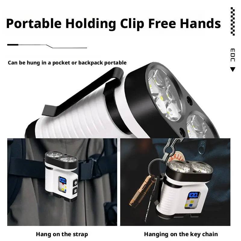 10LED Mini Flashlight with USB Charging Digital Display Red/Blue Warning Portable Magnetic Work Light for Outdoor Use