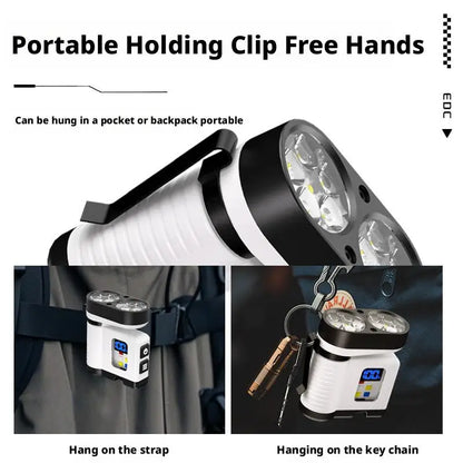 10LED Mini Flashlight with USB Charging Digital Display Red/Blue Warning Portable Magnetic Work Light for Outdoor Use