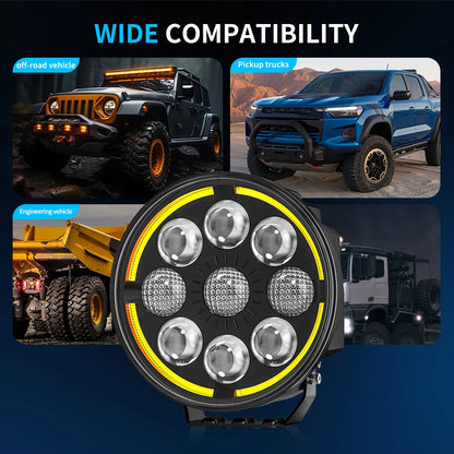7" Round Car Working Light Truck Off-Road Driving Light Retrofitted Front Headlight Auxiliary Car Light Day Running Light 7R03