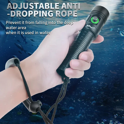 LED Professional Dive Light 100M Depth Scuba Diving Flashlight 18650 Battery Portable Ultra-Bright Flashlight