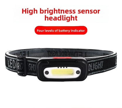 Induction LED Headlamp, Head-Mounted Night Fishing Lamp, Mini COB High-Brightness Outdoor Small Rechargeable Headlamp