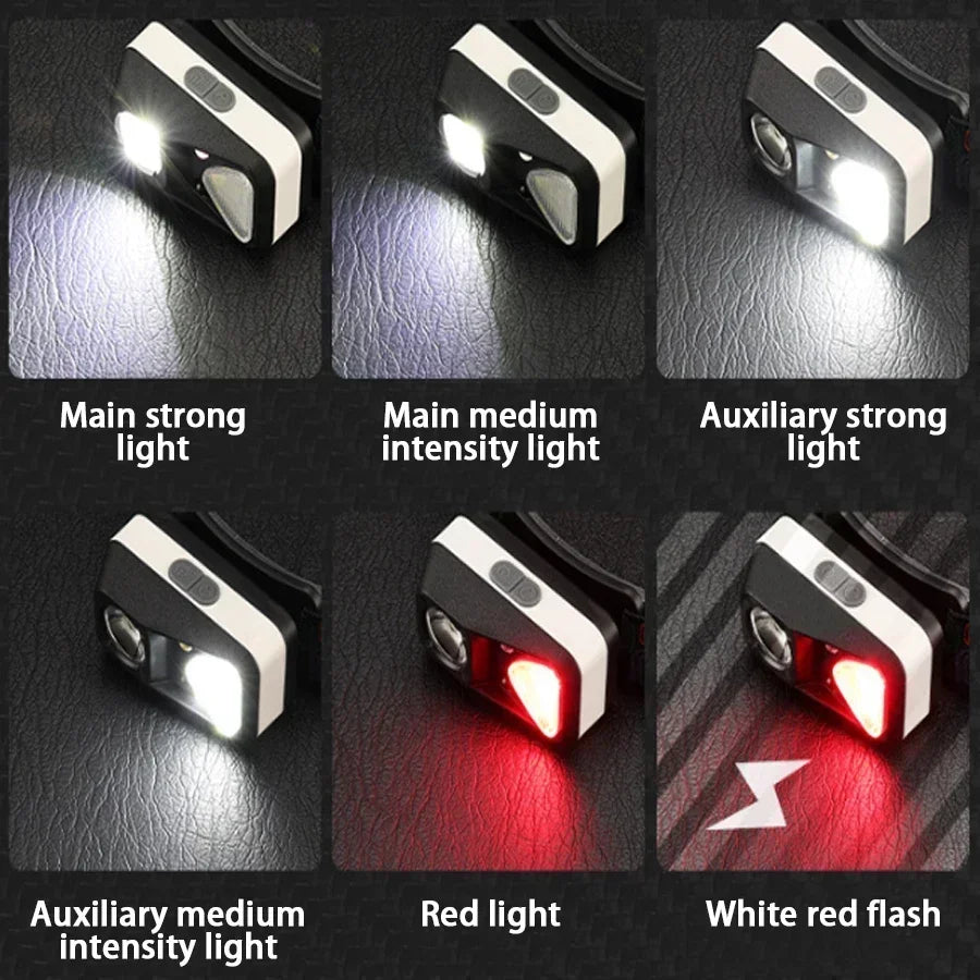Mini sensor LED headlights, USB charging, dual-mode switch built-in battery, waterproof for camping, fishing adventures