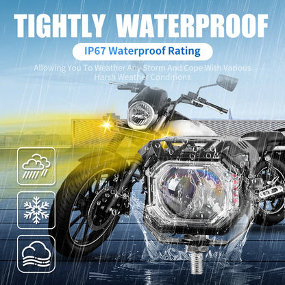 Motorcycle LED Driving Fog Lights 9V-60V 4 Lighting Modes LED Auxiliary Lights IP67 Waterproof for Tractor Truck ATV UTV