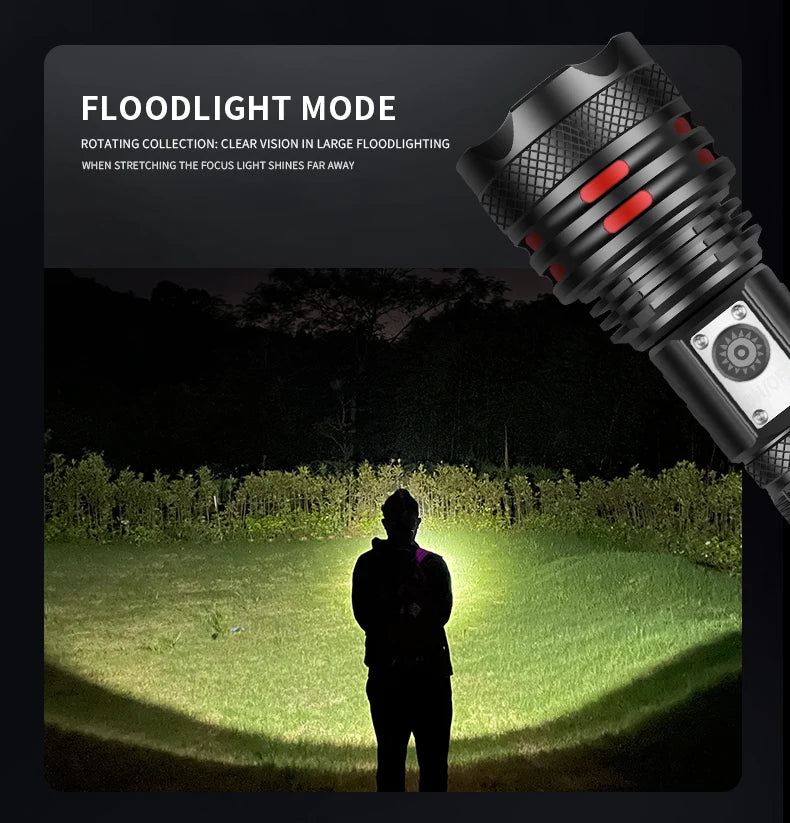 High Power P90 Led Flashlight 5Modes Torch Light 500M Long Range Flashlight with Power Bank Function with Low battery reminder