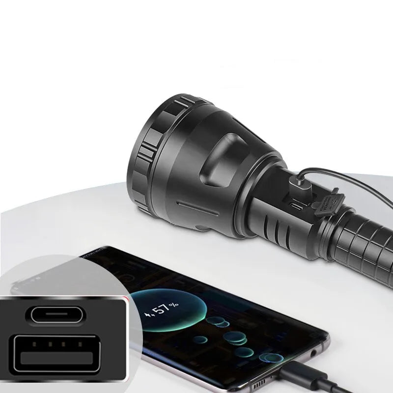 Fixed Led Flashlight XHP90 LED Flashlight With Display Large Light Cup Fixed-Focus USB-C Fa ...