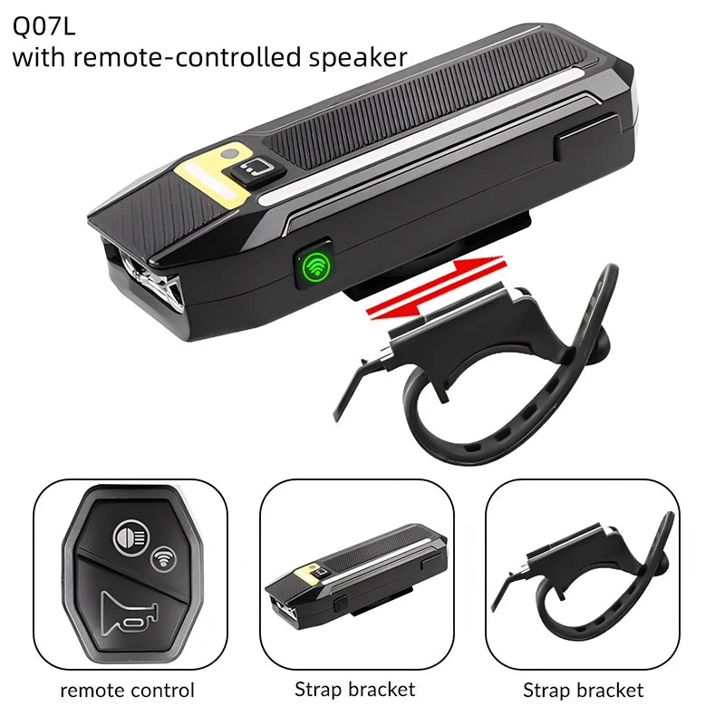 New night-time smart light-sensitive LED bike light with remote control and speaker, USB charging, lightweight for night riding