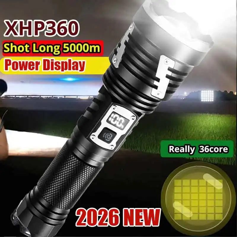 XHP360 Ultra Powerful Flashlight LED Work Light Rechargeable LED Lamp Waterproof Torch Outdoor Lights For Camping