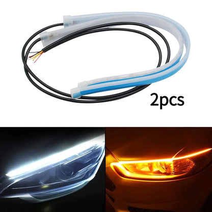 12V LED DRL Car Daytime Running Light Flexible Waterproof Strip Auto Headlights White Turn Signal Yellow Brake Flow Lights