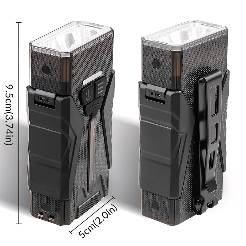 Tactical Flashlight with RGB & Side Lamp, Zoomable High Lumens, Magnetic Base & Clip for Outdoor Camping Hiking M19