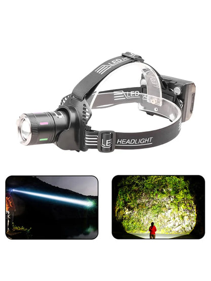 30W LED Camping Search Light Angle Adjustable Super Bright Headlight Power Display Outdoor Portable Headlamp for Power Outages