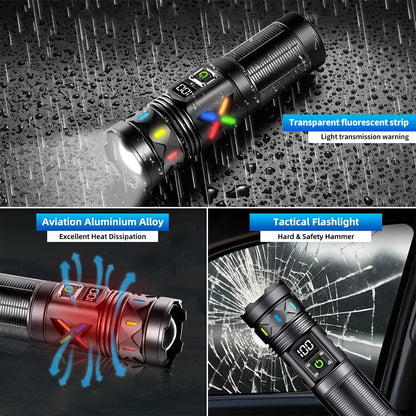 High Power Rechargeable LED Tactical Flashlight 6600MAH Aluminum Alloy Telescopic Zoom Torch Lamp for Outdoor Camping Fishing