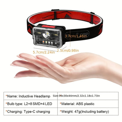 Multifunctional Strong Light Headlamp Wave Induction Headlight Type-C USB Charging Head Lamp Outdoor Fishing Light