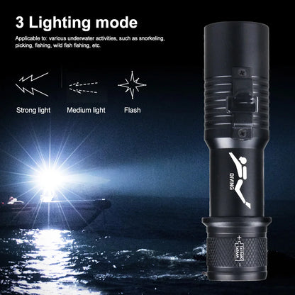 Scuba Diving Flashlight IPX7 Waterproof Grade Professional 200M Underwater Torch Lamp Dive Lantern LED Submarine Safety Light