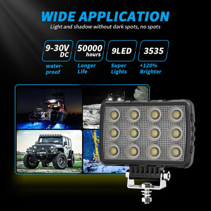 5.7Inch 48 LED Rectangle Floodlight 9-80V Car Work Light For Jeep Truck Boat Tractor ATV Offroad 4X4 Barra LED Headlight