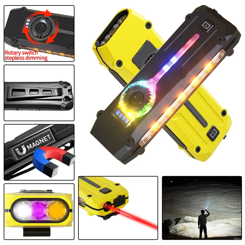 RGB Colorful Flashlight Multi-Light Outdoor Lamp with Pen Clip And Magnet - White Yellow Purple Red Strong Light Flat Lamp DTO11