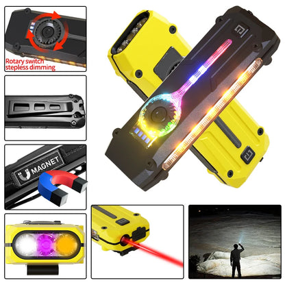 RGB Colorful Flashlight Multi-Light Outdoor Lamp with Pen Clip And Magnet - White Yellow Purple Red Strong Light Flat Lamp DTO11