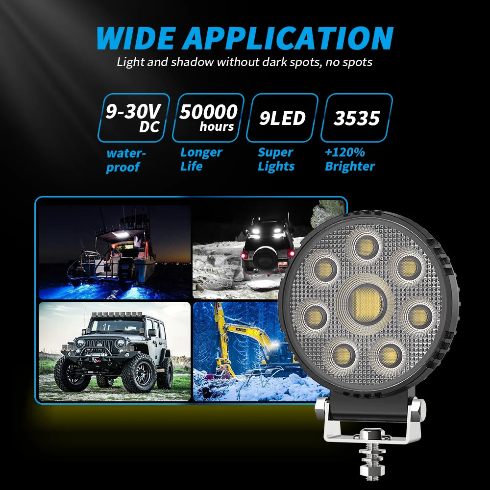 4 Inch 32 LED Circle Floodlight 9-32V 24W Car Work Light For Jeep Truck Boat Tractor ATV Offroad 4X4 Barra LED Headlight