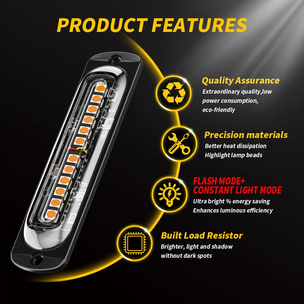 Luz de advertencia estroboscópica LED, luz estroboscópica, barra de luz intermitente, lámpara de baliza para camión, automóvil, luz de tráfico ámbar, 12 V, 24 V, luz constante para automóvil